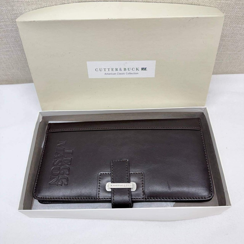 Cutter & Buck Brown Leather Travel Wallet Checkbook Cover Legg Mason NIB